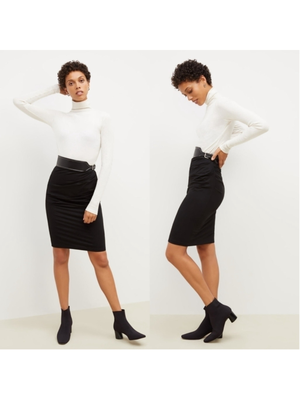 MM Lafleur Black Soho Draped Pencil Skirt Medium Classic Jersey Office Siren